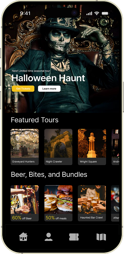 Big Bus Savannah home screen with tour selection